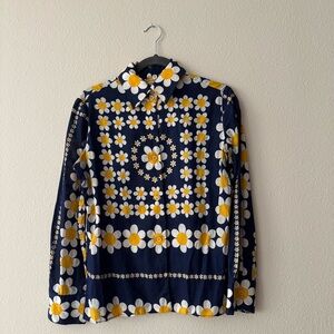 Authentic 1970s Flower Child Daisy Blouse Know Clothes Cotton XS/S